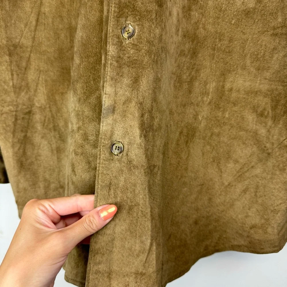 Mark Shale Mens Suede Leather Jacket Coat Sz Large Tan Button Down